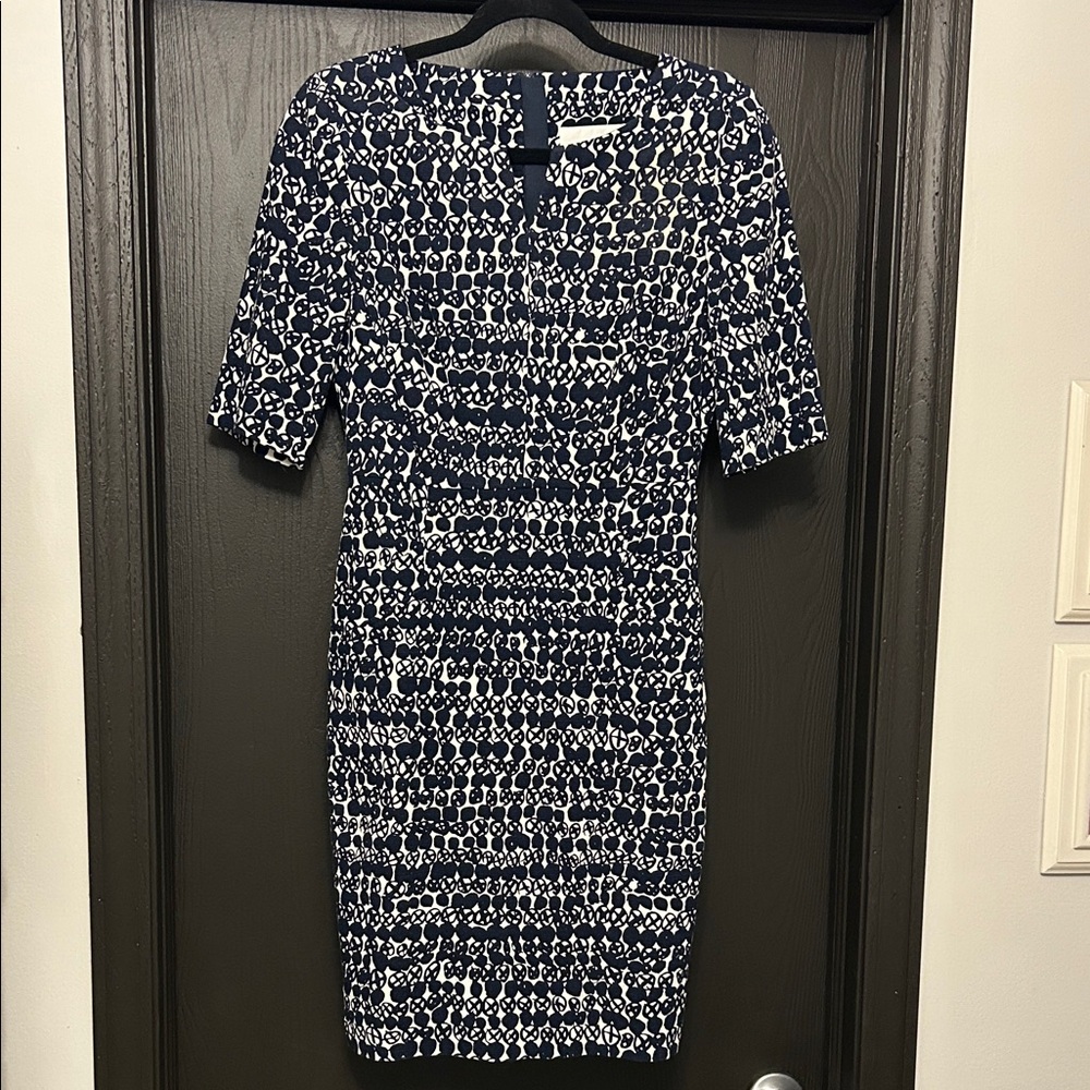 LK Bennett Navy and White Midi Dress Sz 6